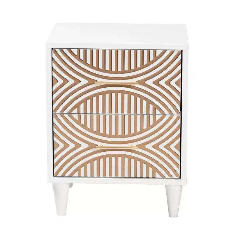 Baxton Studio Louetta Carved Contrasting Nightstand White/Natural Brown