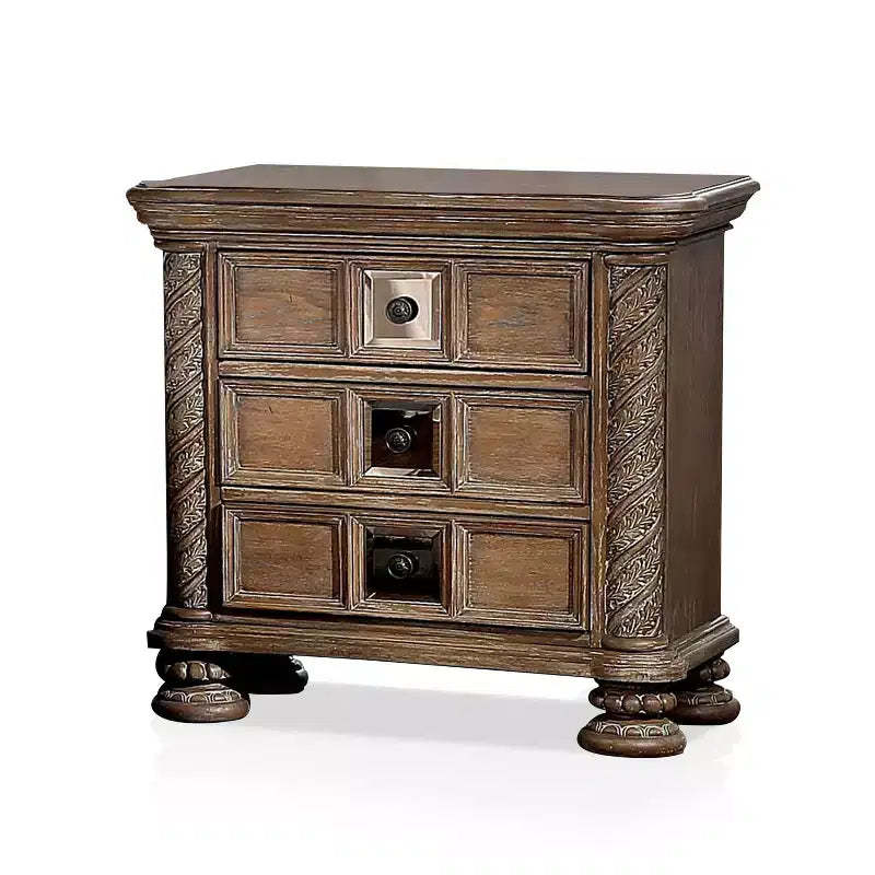 Lellen 3 Drawer Carved Details Nightstand Rustic Natural Tone - HOMES: Inside + Out