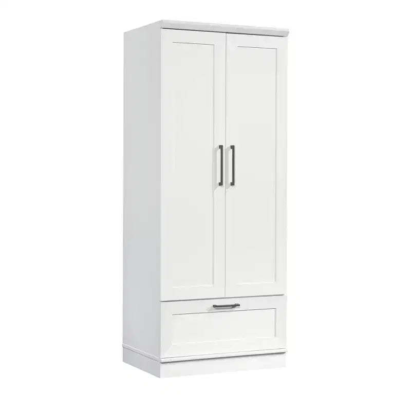Homeplus Wardrobe Soft White - Sauder: MDF Construction, 2-Door Armoire Dresser with Drawers & Metal Hardware