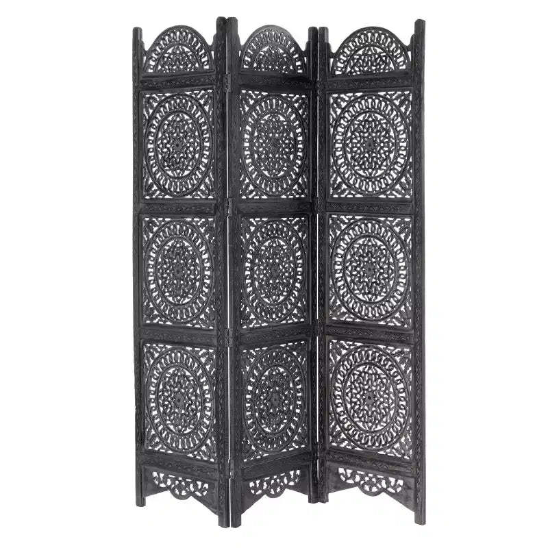 Olivia & May Eclectic Wood Room Divider Screen Black : Bohemian Style, 3-Panel, No Assembly Required