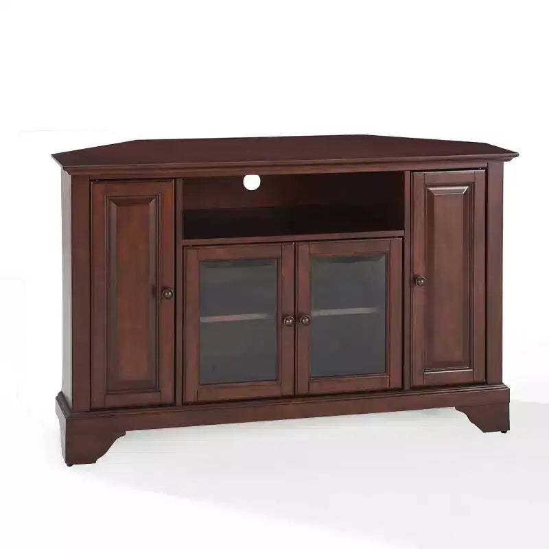 Crosley LaFayette Corner TV Stand for TVs up to 48" Dark Red: Mid-Century Modern, Media Console with Cable Management