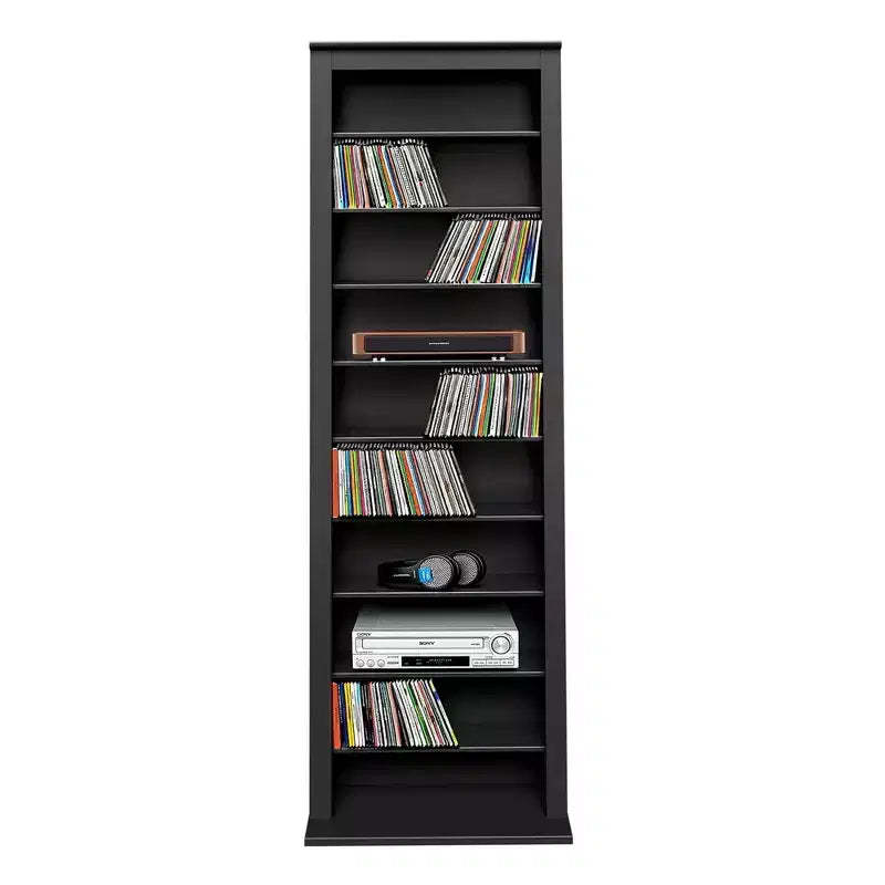 Prepac Slim Barrister Tower Black: Mid-Century Modern Media Storage Cabinet, Adjustable Shelves, Holds 391 CDs