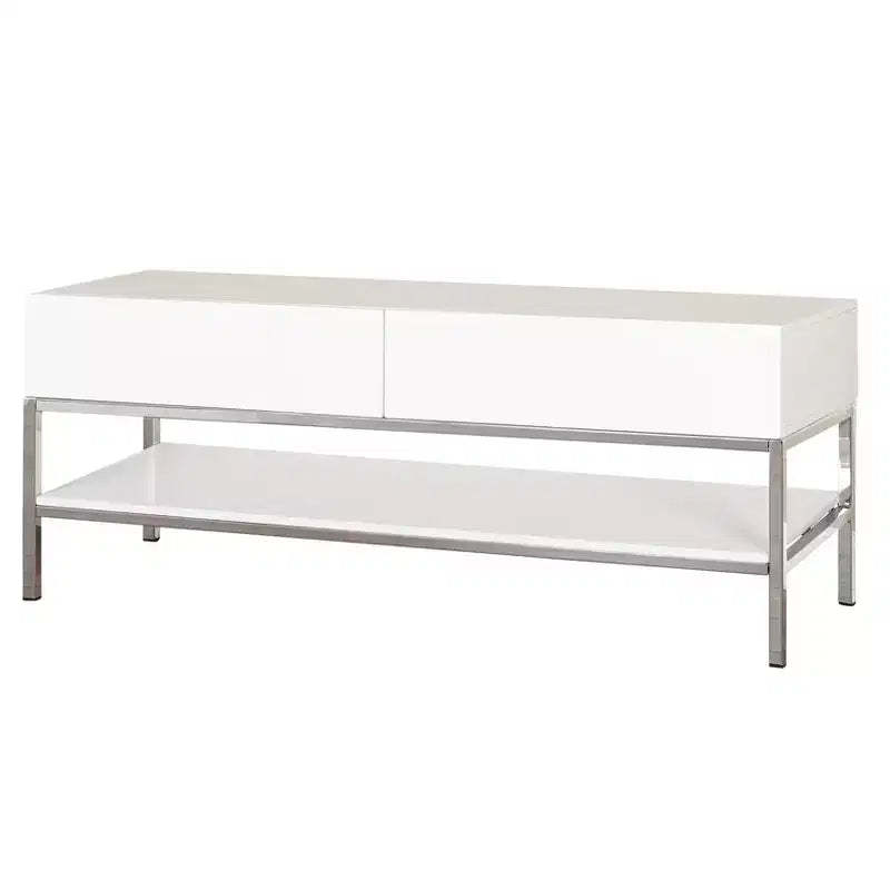 Buylateral Lewis Modern TV Stand for TVs up to 60" White: Modern Media Console with Metal Base & Storage Drawer