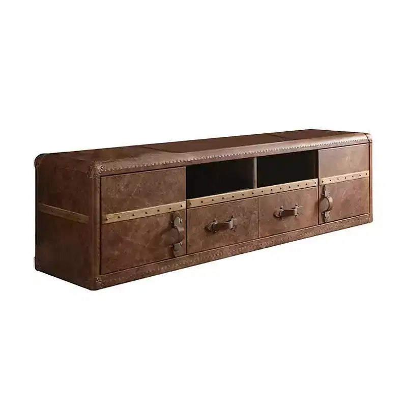 Aberdeen Top Grain Leather TV Stand for TVs up to 80": Media Storage, No Assembly - Acme Furniture