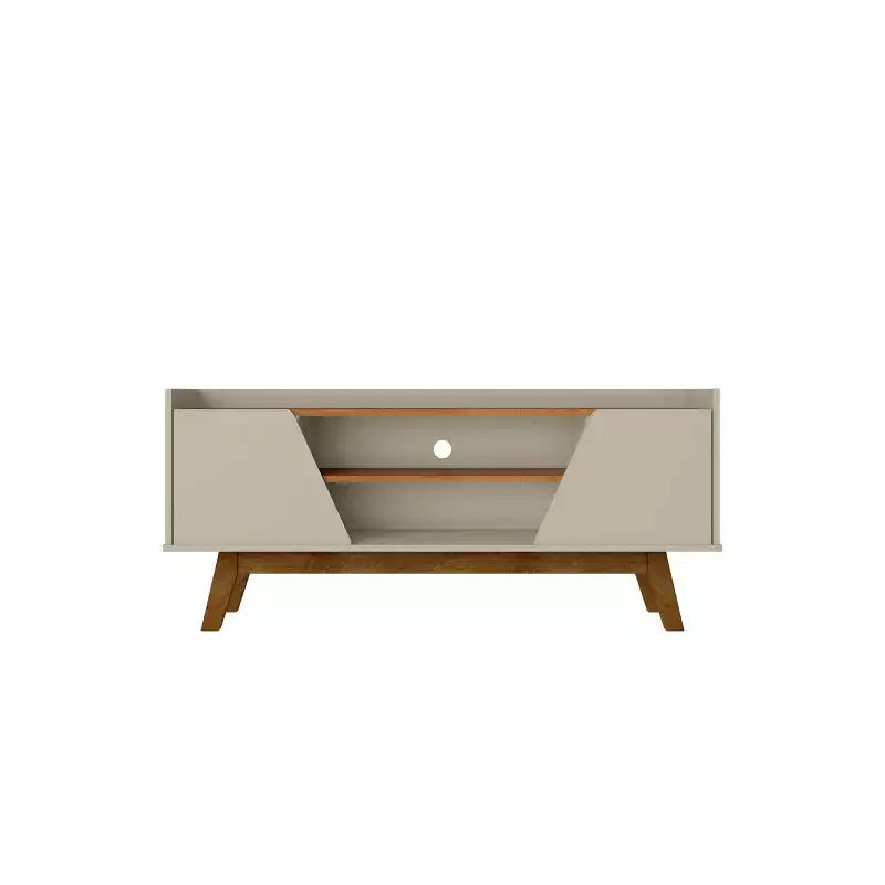 Marcus Mid-Century Modern 4 Shelf TV Stand for TVs up to 55" Beige - Manhattan Comfort