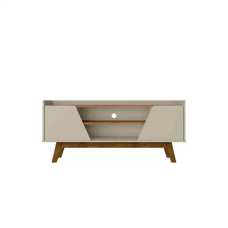 Marcus Mid-Century Modern 4 Shelf TV Stand for TVs up to 55" Beige - Manhattan Comfort