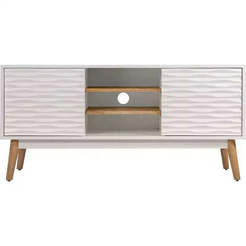 Aurie Media Console French White - Adore Decor: Geometric, Storage, Fits up to 55" TV