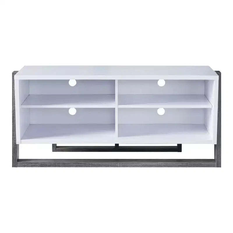 Small Etteridge Shelf TV Stand for TVs up to 56" Gray - miBasics: Transitional Style, Two-Tone Finish, Open & Adjustable Shelves