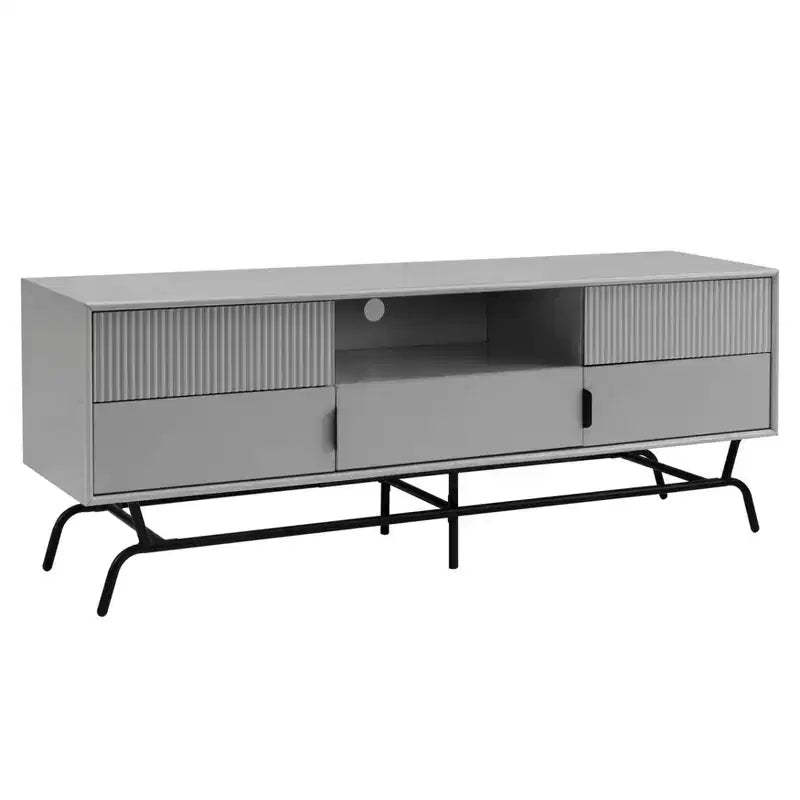 miBasics Meadowgrove Modern 3 Drawer TV Stand for TVs up to 65" with Cabinets Gray