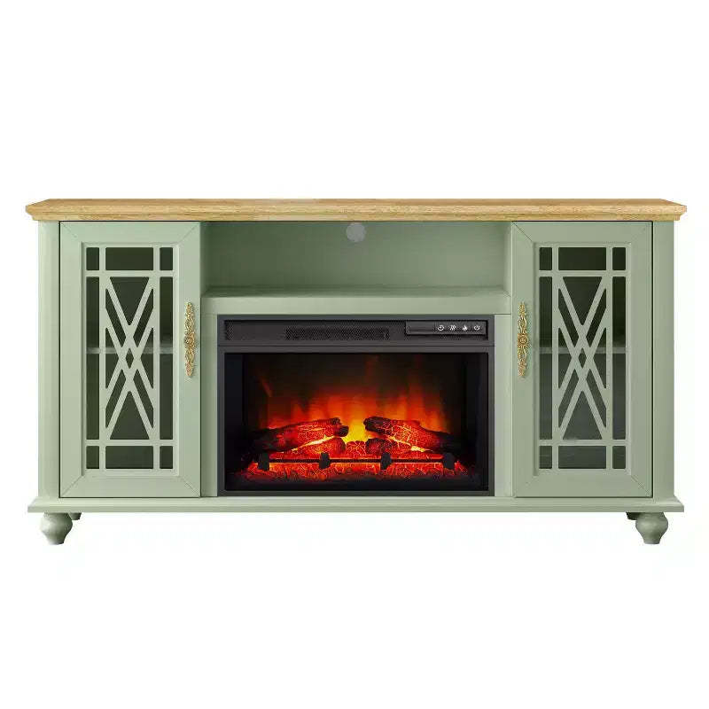 Festivo Farmhouse 62" TV Stand for TVs up to 70" with Fireplace Green