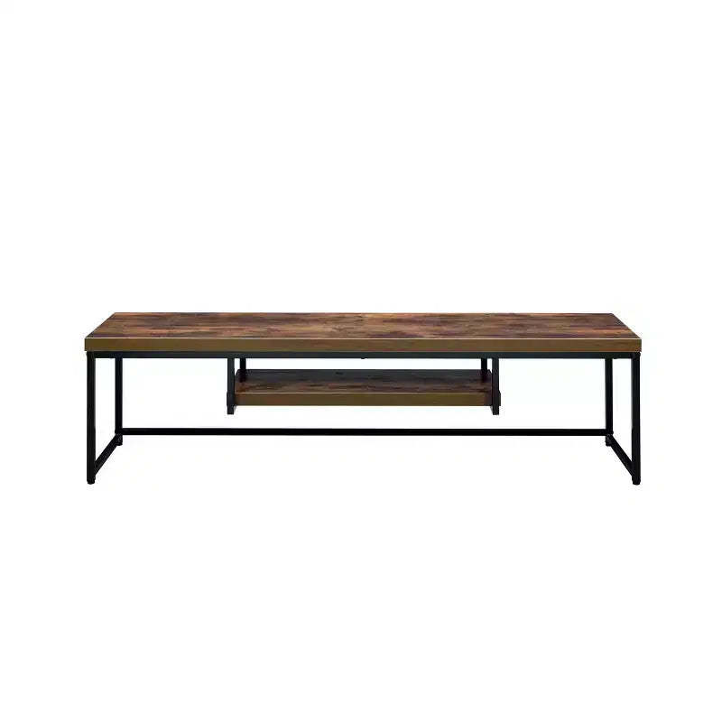 Bob TV Stand for TVs up to 59" Weathered Oak/Black Metal Finish - Acme Furniture: Sturdy Console for Television Display