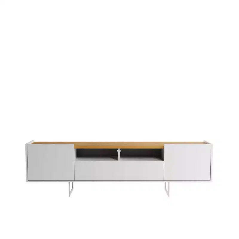 Winston TV Stand for TVs up to 65" White/Cinnamon - Manhattan Comfort: Entertainment Center with Cable Management