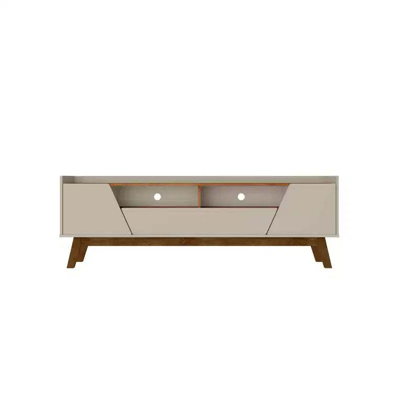 Manhattan Comfort Marcus Mid-Century Modern 4 Shelf TV Stand for TVs up to 70" Beige - Manhattan Comfort: Media Console with Storage