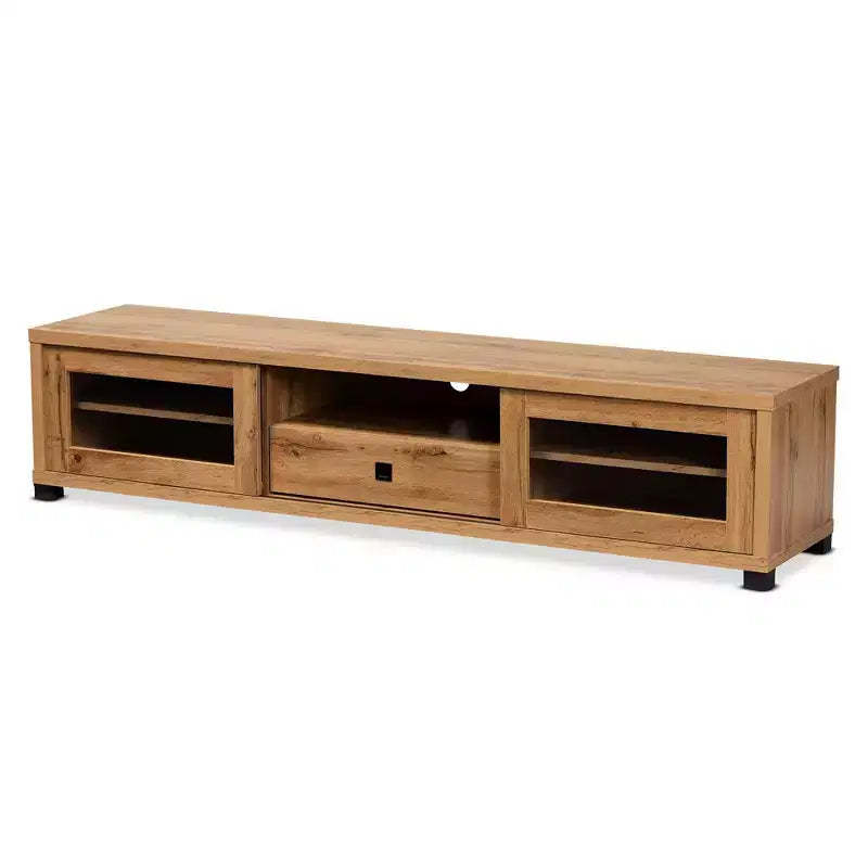 Beasley Wood 1 Drawer TV Stand for TVs up to 65" Oak Brown/Black - Baxton Studio: Media Entertainment Center