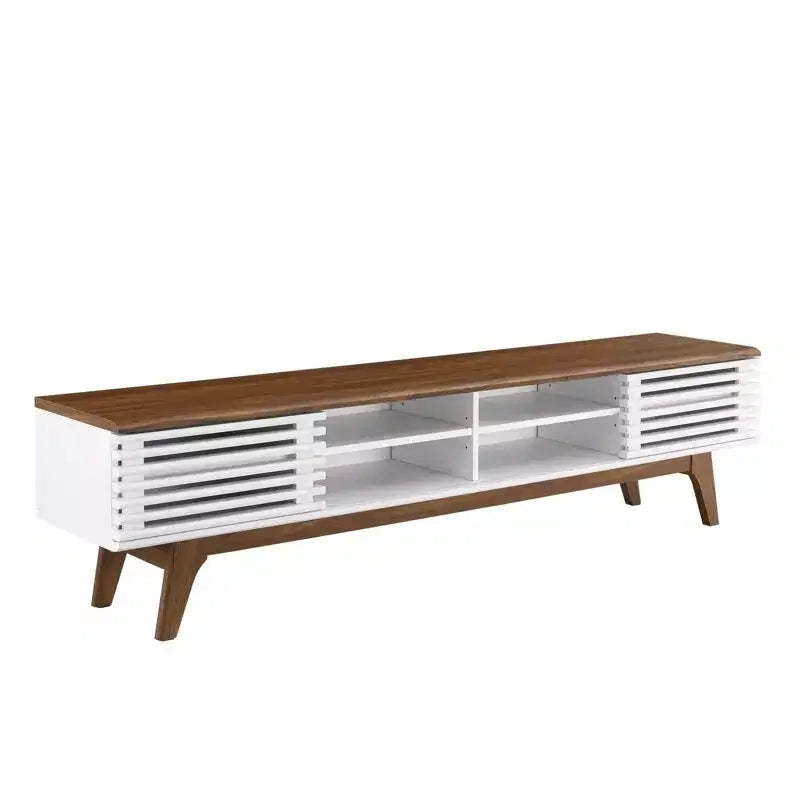 Render Entertainment Center TV Stand for TVs up to 78" Walnut/White - Modway: Mid-Century Design, Media Storage, Cable Management
