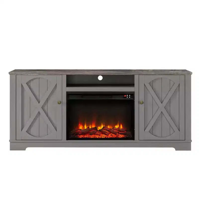 Farmhouse TV Stand for TVs up to 70'' with Electric Fireplace & Storage Cabinets - Festivo