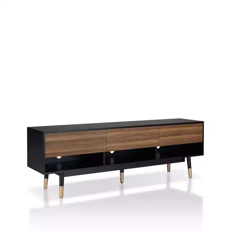 24/7 Shop At Home Vanore Mid-Century 3 Drawer TV Stand for TVs up to 80" Black: Entertainment Center with Open Shelves