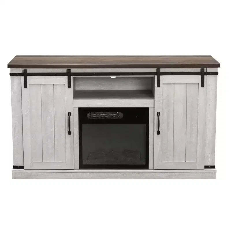 Electric Fireplace Saw Cut TV Stand for TVs up to 60": Home Essentials, Barn Door Console, Cable Management