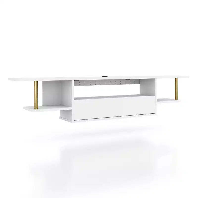 miBasics Kevis Modern Floating TV Stand for TVs up to 70" White: Wall Mounted Media Console with Storage