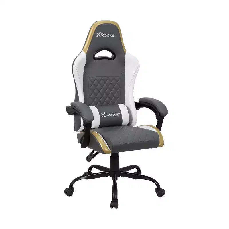 X Rocker RGB LED Extra Comfort Ergonomic PC Gaming Chair Gray/White/Gold