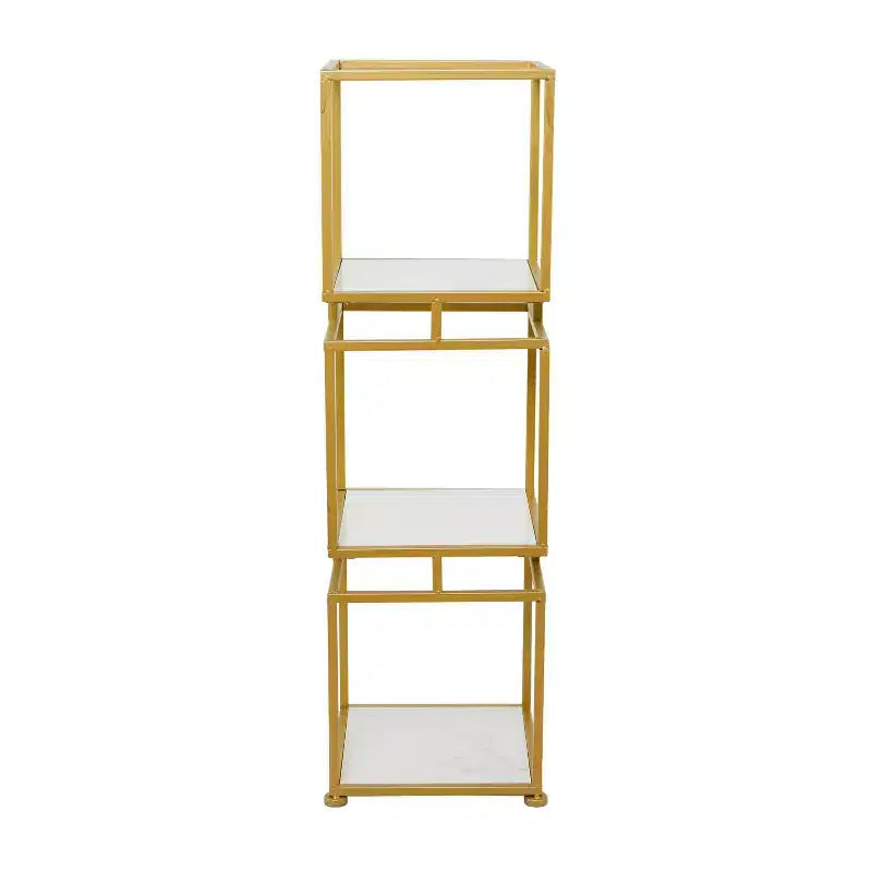 Glam Metal Marble Square Shelving Unit 3 Tier Gold - Olivia & May: Luxury Corner Display, No Assembly Required