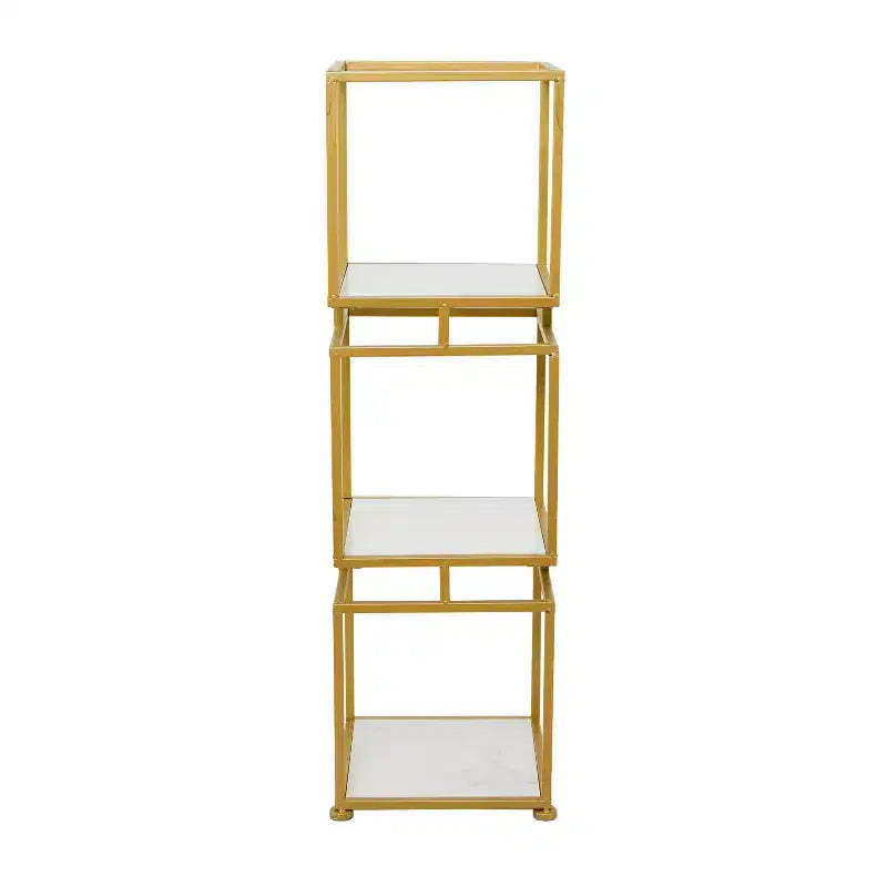 Glam Metal Marble Square Shelving Unit 3 Tier Gold - Olivia & May: Luxury Corner Display, No Assembly Required