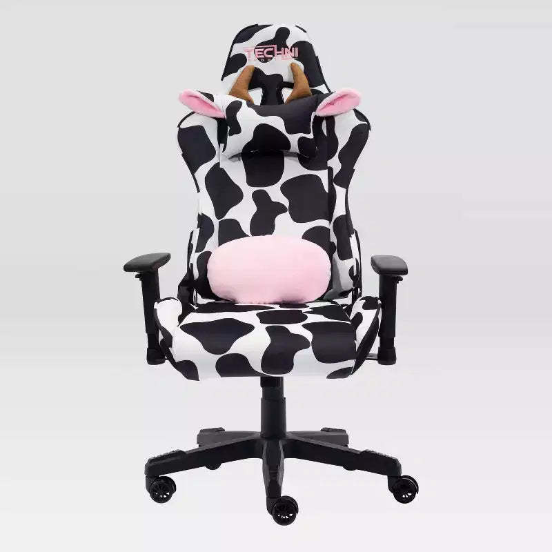 Ts85 Cow Print Luxx Series Gaming Chair Cow - Techni Sport: Velvet Upholstery, Memory Foam, Adjustable