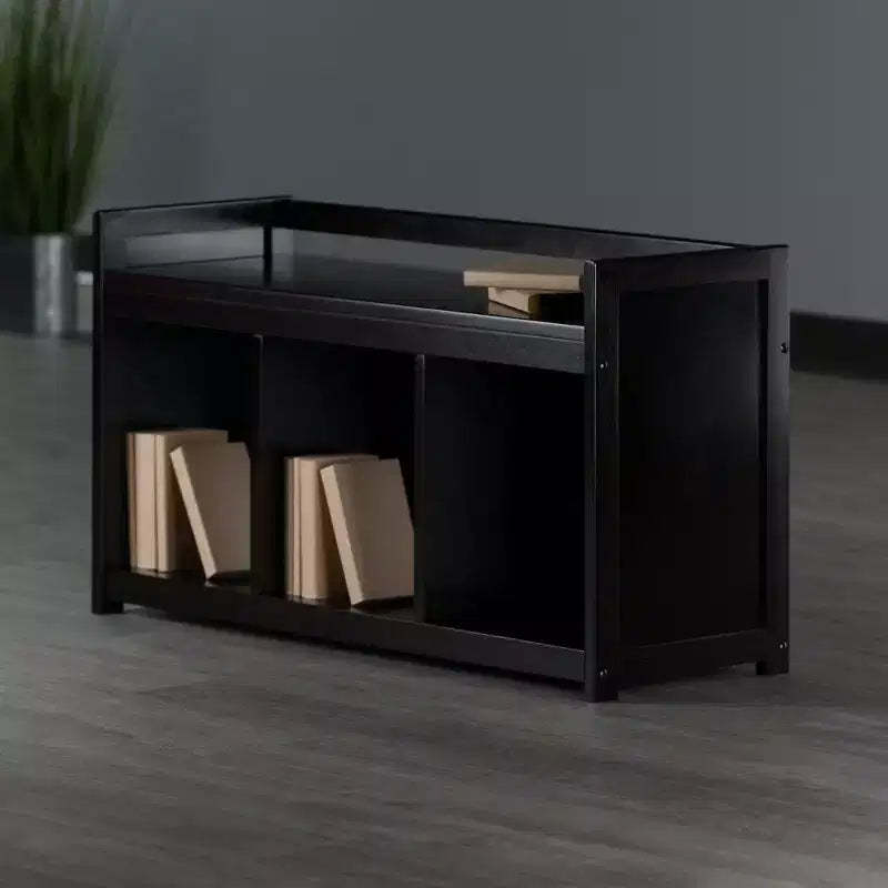Addison Storage Bench with 3 Section - Dark Espresso - Winsome: Entryway Organizer, Bedroom Faux Leather Ottoman