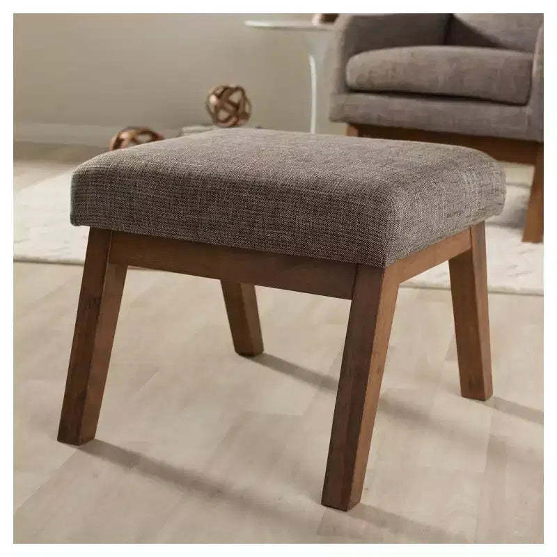 Aberdeen Mid - Century Modern Wood Finish and Fabric Upholstered Ottoman - Gravel / Walnut Brown - Baxton Studio: Minimalist Footstool, MDF Frame