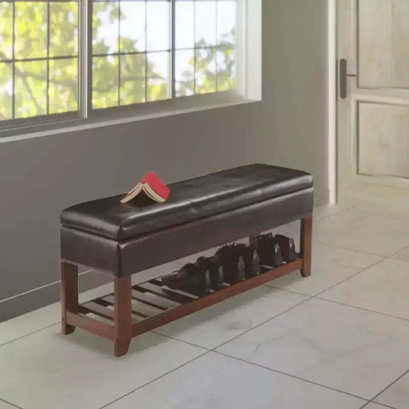 Monza Bench with Storage Chest and Shoe Rack, Faux Leather Cushion - Winsome