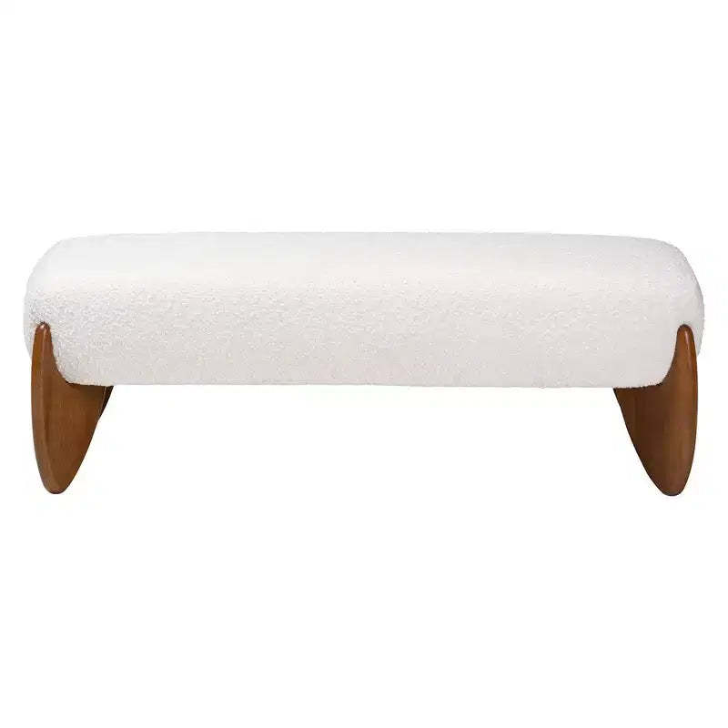 Baxton Studio Vinicio Boucle Accent Bench Cream/Walnut Brown