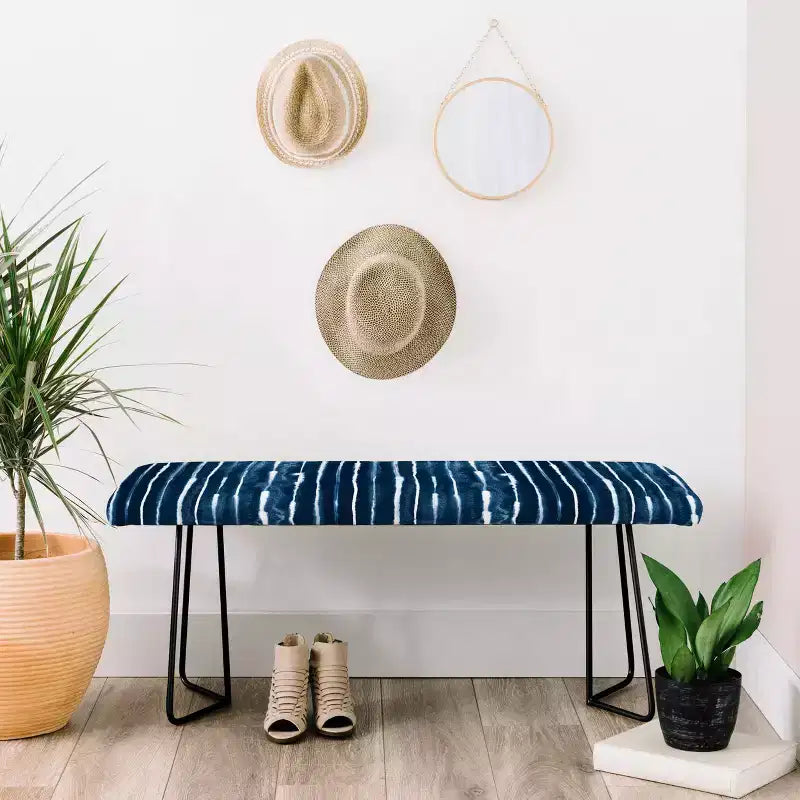 Ninola Design Navy Ink Striped Bench Blue/Black - Deny Designs: Faux Leather, Steel Legs, 46"W
