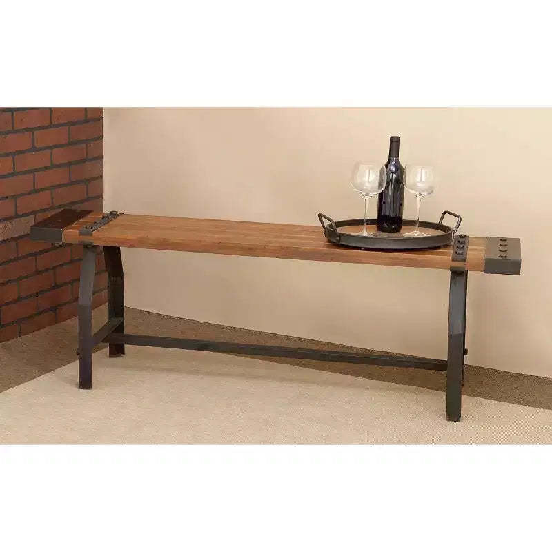 Industrial Metal and Brown Wood Bench Brown - Olivia & May