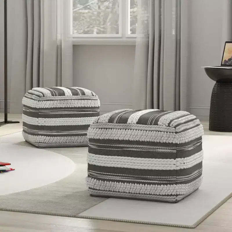 Silva Square Pouf Natural/Taupe Gray - WyndenHall