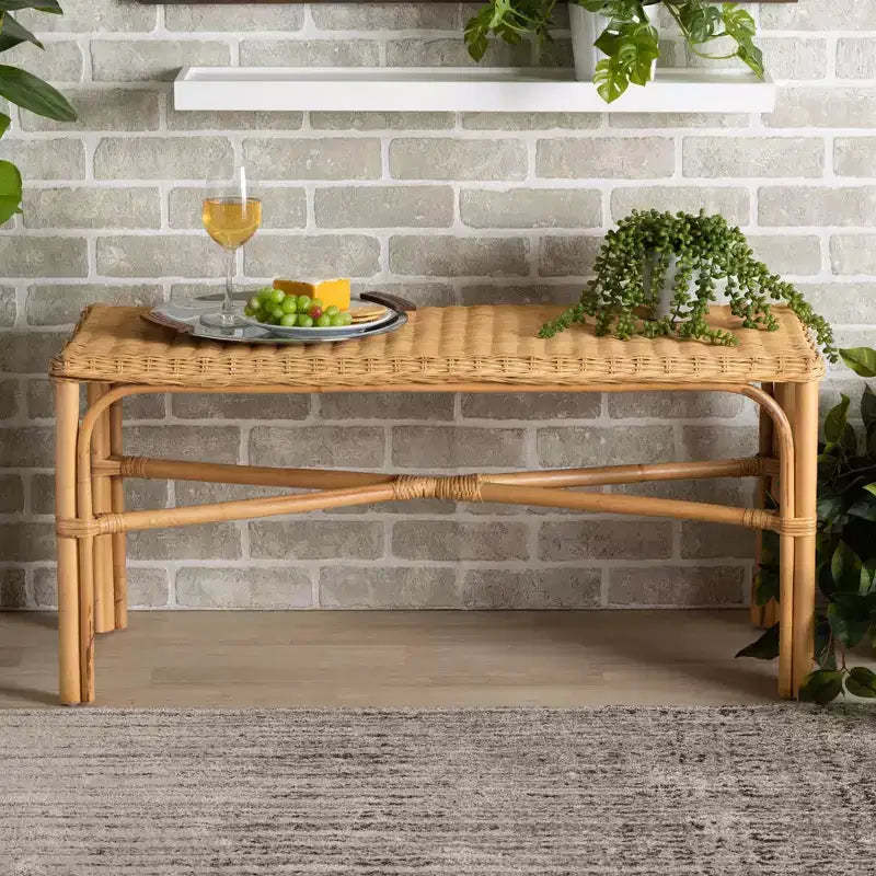 Cacaban Rattan Accent Bench Natural/Brown - bali & pari: Handcrafted, Indoor Furniture, Entryway Seating
