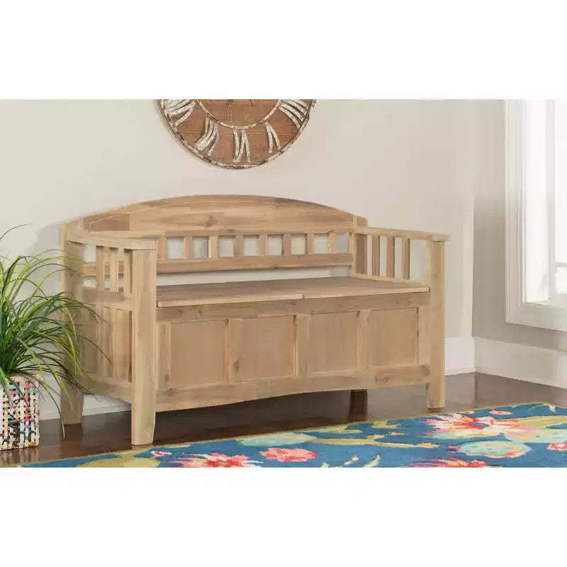 Linon 52" Aria Traditional Washed Split Seat Solid Wood Storage Bench Brown: Entryway Furniture with Back