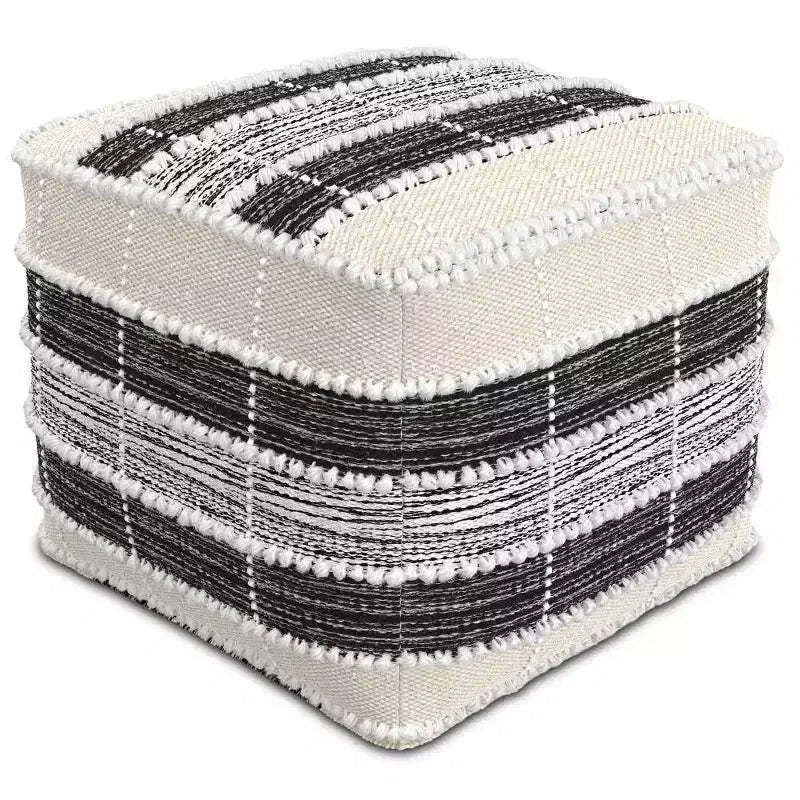 Highland Square Pouf White/Beige/Black - WyndenHall: Indoor/Outdoor, UV Resistant, 250lb Capacity