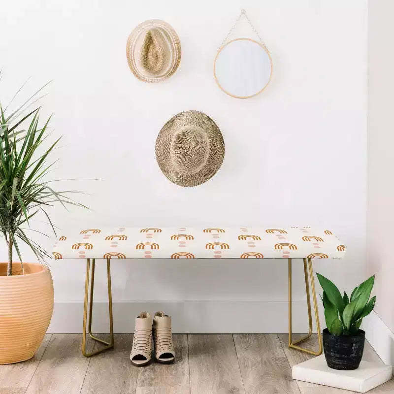 Little Arrow Design Co Aria Orange Geometric Rainbow Bench Gold - Deny Designs