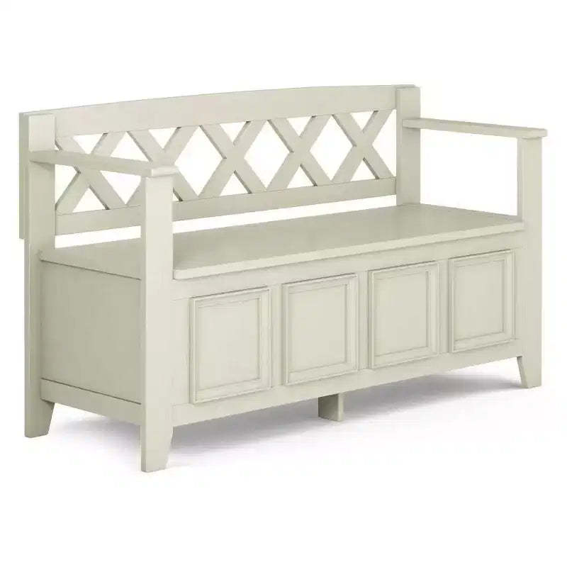 WyndenHall 48" Halifax Transitional Entryway Storage Bench Antique White: Solid Wood, Dual Compartment, 300 lbs Capacity