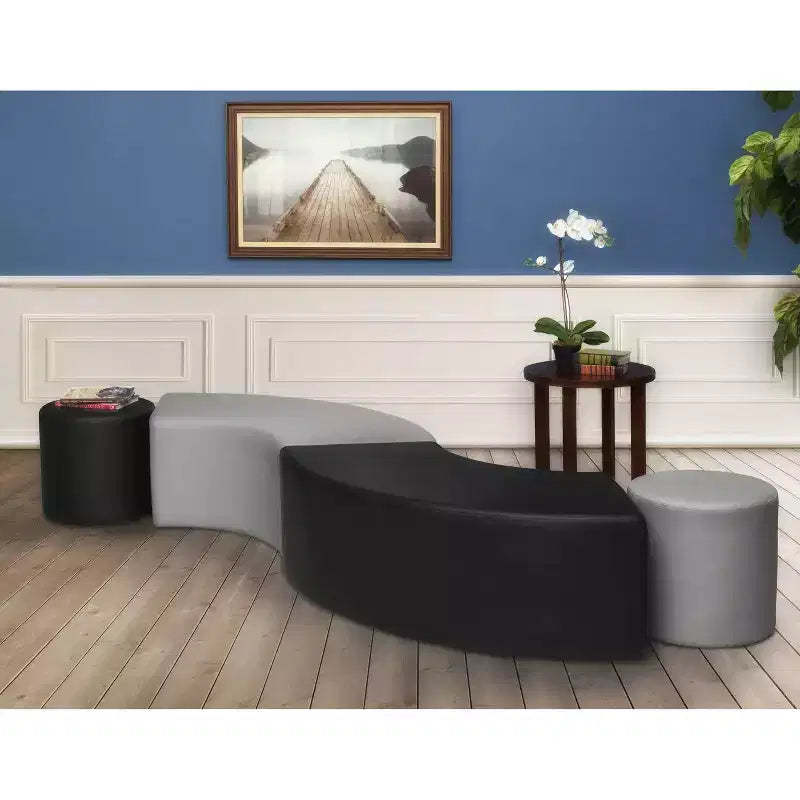 Travis Curved Ottoman Black - Regency: Leather Upholstered, Mid-Century Modern, No Assembly Required
