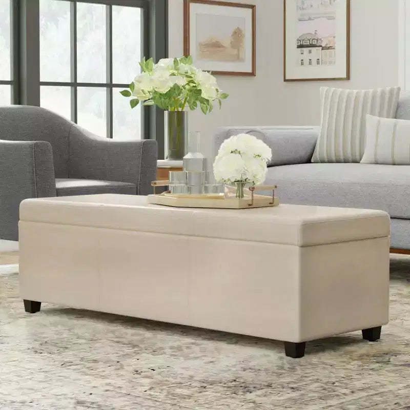 Franklin Extra Large Storage Ottoman Bench Satin Cream - WyndenHall