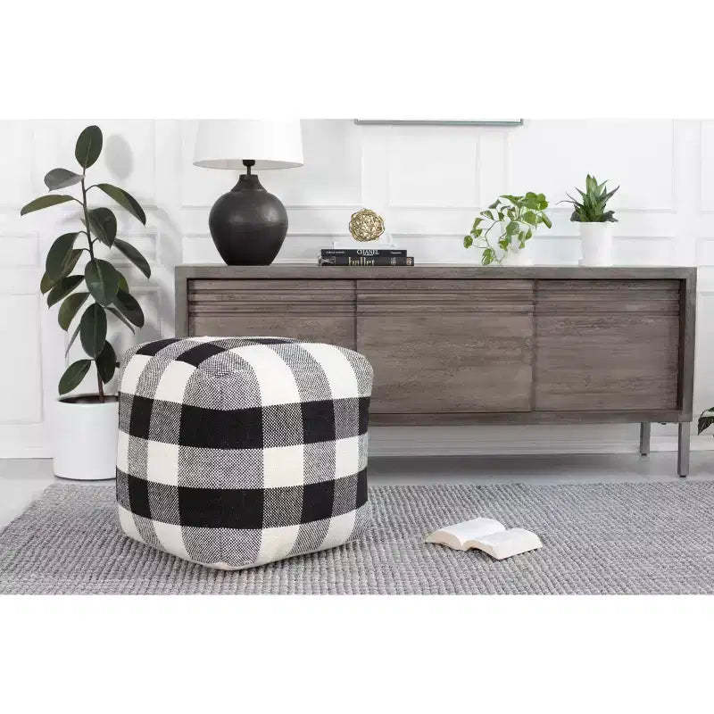 Chinese Checkers Pouf Black/White - Anji Mountain: Hand-Crafted, Fair Trade, Mid-Century Modern Ottoman
