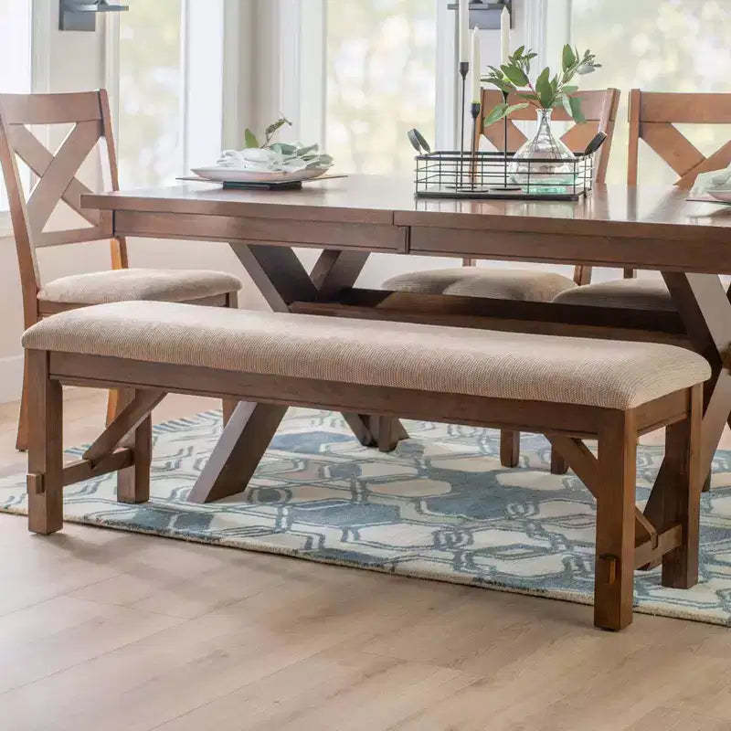 60" Jackson Traditional Wood Upholstered Tan Seat Bench Dark Hazelnut Brown - Powell