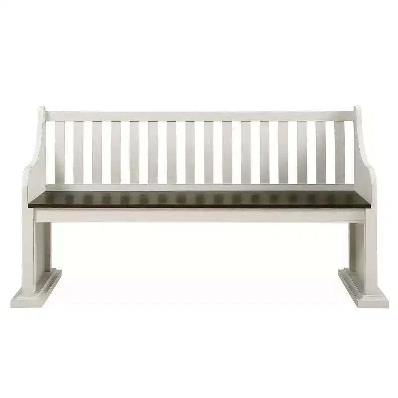 18" Joanna Bench with Back Dark Brown/Ivory - Steve Silver Co.: Farmhouse Style, Hardwood Frame, Two-Tone Finish, 2-Seater