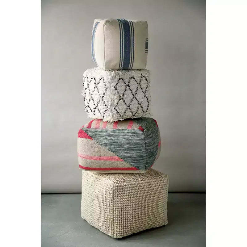 Storied Home Striped Square Canvas Pouf Blue: Cotton Upholstery, Adult Use, No Assembly Required