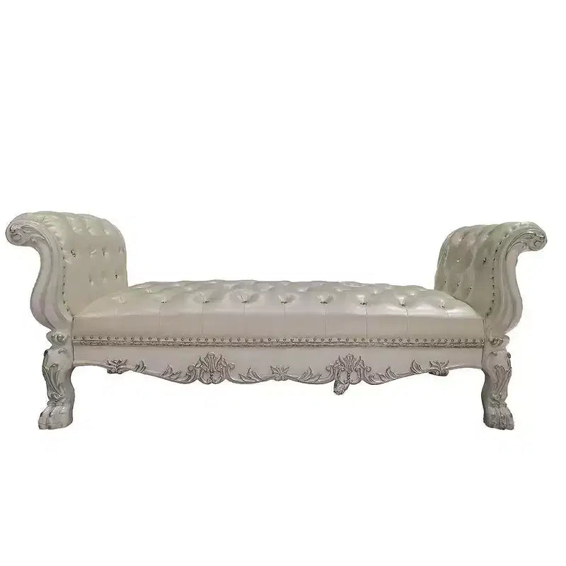 Acme Furniture 78.5" Dresden Ottoman and Bench Synthetic Leather and Bone White Finish: Upholstered, Metal Legs, No Assembly Required