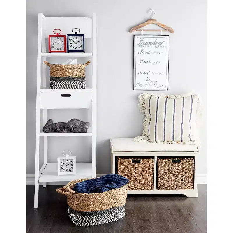 Traditional Wood Storage Basket Bench White - Olivia & May