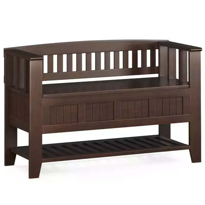 WyndenHall 48" Normandy Transitional Solid Wood Entryway Storage Bench with Shelf Brunette Brown: Foyer Bench, Shoe Organizer