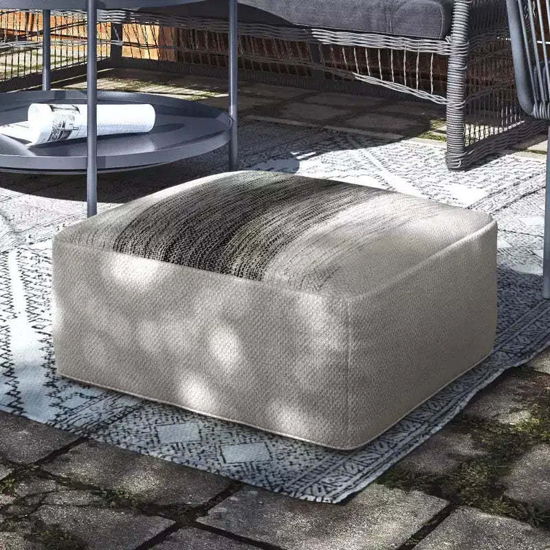 Irena Square Woven PET Polyester Pouf Gray/White - WyndenHall: Contemporary Upholstered Ottoman, 250 lb Capacity, 19.7"x19.7"x10"