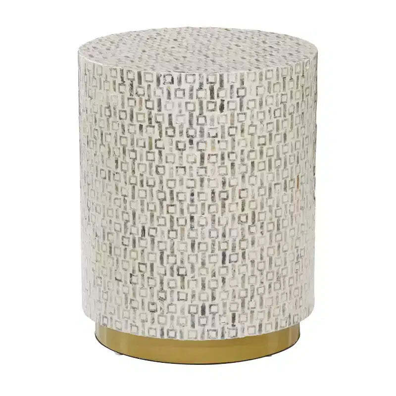 Contemporary Mother of Pearl Stool White - Olivia & May: Modern Round Accent, MDF Frame, Solid Pattern, 22.35" Seat Height